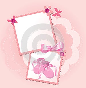 Pink baby shoes invitation card