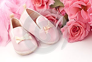 Pink Baby Shoes And Roses