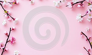 Pink Spring Blossom Frame on Pastel Background