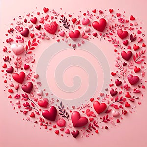 Pink Background Enlivened by Various Red Hearts, Ideal for Greeting Card or Banner. Generative ai for illustrations