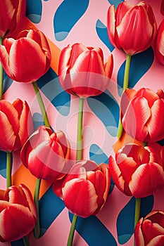 Pink background flowers red beauty blossom green spring floral background colorful nature tulip