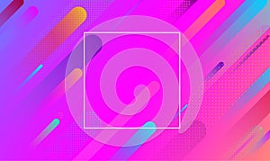 Pink background with frame and colorful geometric pattern.