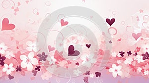 Pink background with hearts and flowers