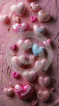 Pink Background With Hearts and Flowers