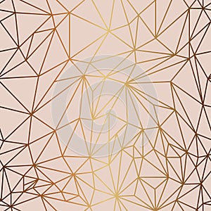 Pink background and low poly gold lines seamless pattern