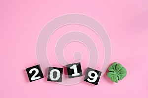 Pink background of the new year 2019 with