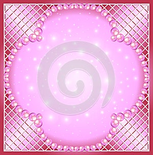 Of a pink background with pearls and netting