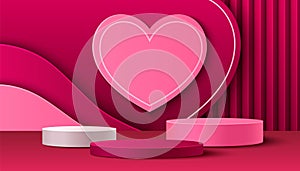 Pink background with product podium and heart