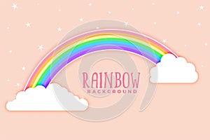 Pink background with rainbow and clouds