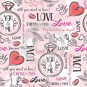 Pink background with valentine heart , flower, engagement ring