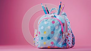 Pink Backpack Overflowing With Pencils