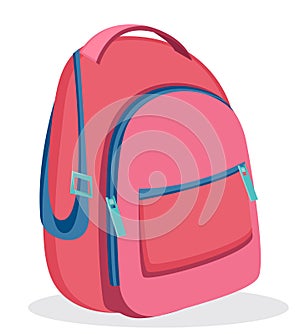 Pink backpack for school. Modern rucksack.