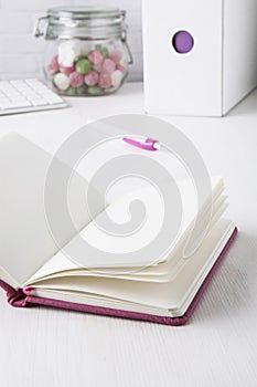 Pink ball pen with pink notebook