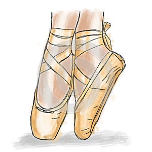 Pink ballerina shoes. Ballet pointe shoes with ribbon.