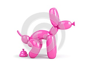 Pink balloon in the shape of pooping dog isolated on white. Clipping path included