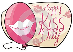 Pink Balloon with Smooch for Kiss Day Celebration, Vector Illustration