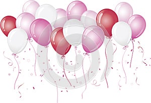 Pink balloons floating against white