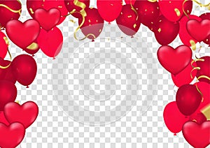 Pink baloons on background. illustration of Valentine`s day, February 14, love , space for your text. Vector illustration.