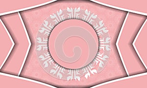 Pink banner with abstract white ornament for design under your logo