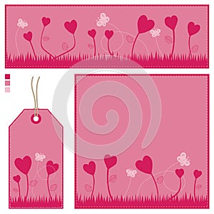 Pink banner card and tag set