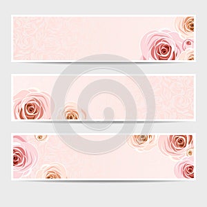 Pink banners with roses. Vector eps-10.