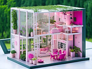 pink barbie dollhouse. AI generated