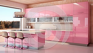 The Pink, Barbie Style interior of the kitchen, the design is modern for ideas and inspiration Bar, Stools