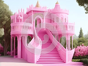 Pink barbie world house with a luxurious