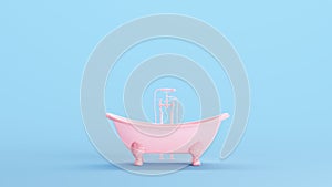 Pink Bath Cute Bathtub Faucet Shower Head Tap Old Vintage Ceramic Style Kitsch Blue Background Side View