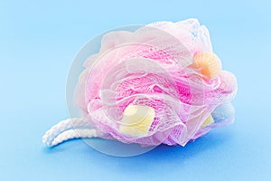 Pink Bath Puff on Blue