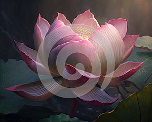 Pink beautiful lotus. Generative AI.