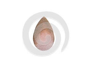 Pink beauty tear-shaped blender, dirty sponge isolated on white background. Cosmetic tool for makeup.