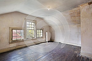 Pink bedroom in old abandoned home