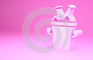 Pink Beer bottles in ice bucket icon isolated on pink background. Minimalism concept. 3d illustration 3D render