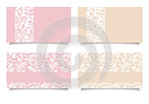 Pink and beige business cards with floral patterns. Vector EPS-10.
