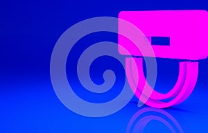 Pink Bellboy hat icon isolated on blue background. Hotel resort service symbol. Minimalism concept. 3d illustration 3D