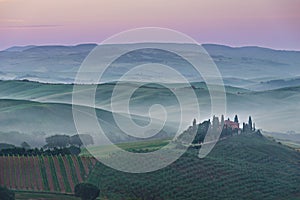 Pink Belvedere sunrise in Tuscany