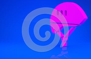 Pink Bicycle helmet icon isolated on blue background. Extreme sport. Sport equipment. Minimalism concept. 3d