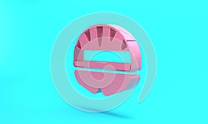 Pink Bicycle helmet icon isolated on turquoise blue background. Extreme sport. Sport equipment. Minimalism concept. 3D