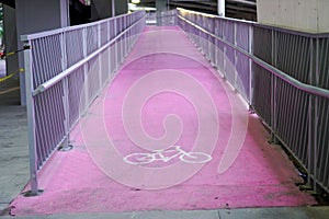 pink bicycle lanes intended for cyclists