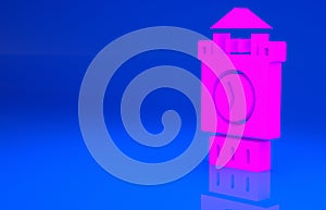 Pink Big Ben tower icon isolated on blue background. Symbol of London and United Kingdom. Minimalism concept. 3d