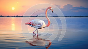 Pink big bird Flamingo in the water. Wildlife animal scene from nature.