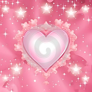 Pink big heart around the star pink background. Heart as a symbol of affection and