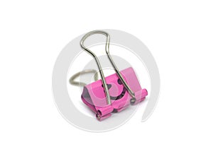 Pink binder clip isolate on white