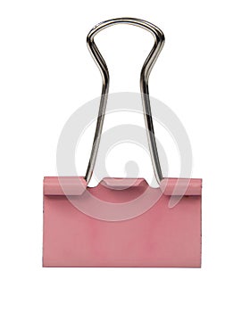Pink binder office clip isolated on the white background