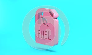 Pink Bio fuel canister icon isolated on turquoise blue background. Eco bio and barrel. Green environment and recycle