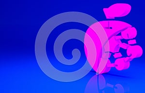 Pink Biological structure icon isolated on blue background. Genetically modified organism and food. Minimalism concept