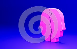 Pink Bipolar disorder icon isolated on blue background. Minimalism concept. 3D render illustration