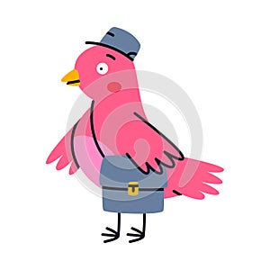 Pink Bird Carry Letter Envelope Flying with Post Vector Illustration photo