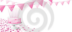 Pink birthday cake isolated vector with cake